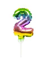 Folie Ballon Cijfer 2 Regenboog 13cm met Stokje, Nieuw, Verzenden