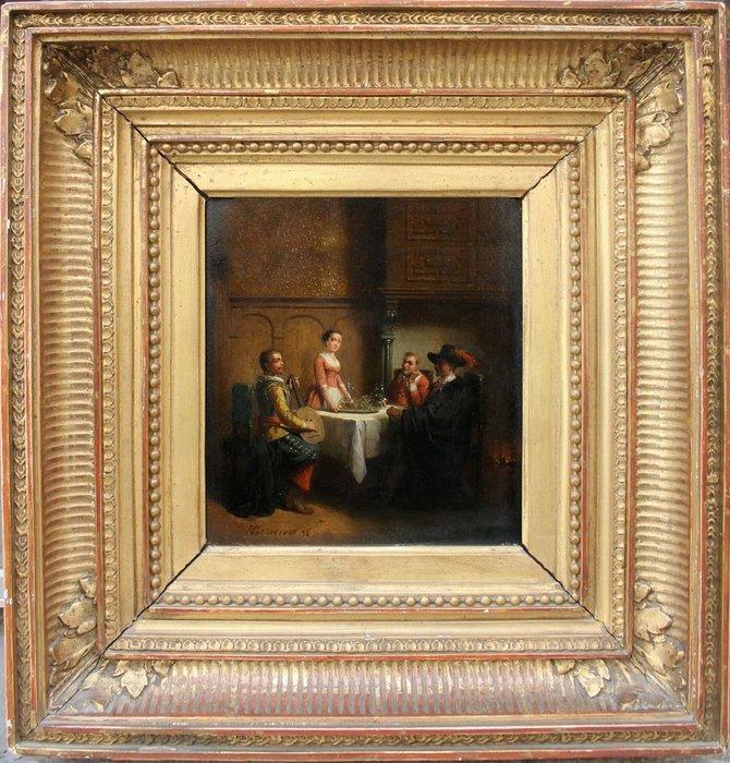 Hendricus Johannes Scheeres (1829-1864) - Table society in a, Antiquités & Art, Art | Peinture | Classique