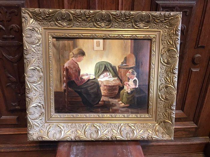 De Beule Thilda (XX) - Moeder met baby interieur, Antiquités & Art, Art | Peinture | Classique