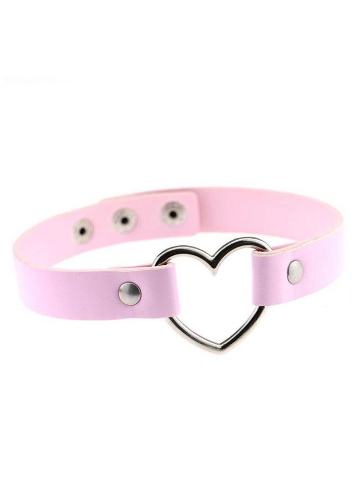 Choker Lichtroze Hartje Leer Collar Ketting Hart Halsband Ro, Handtassen en Accessoires, Kettingen, Roze, Nieuw, Ophalen of Verzenden