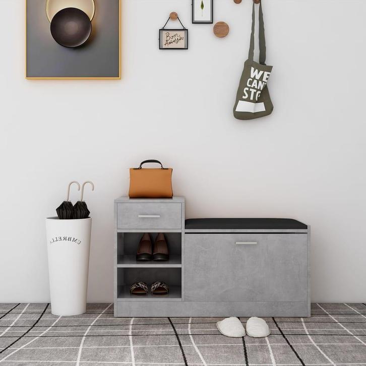vidaXL Schoenenbank 94,5x31x57 cm bewerkt hout betongrijs, Huis en Inrichting, Kasten | Schoenenkasten, Nieuw, Verzenden