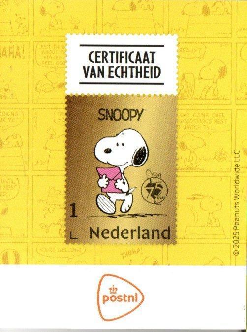 Nederland 2025 - Gouden postzegel Snoopy 75 jaar (limited, Postzegels en Munten, Postzegels | Nederland