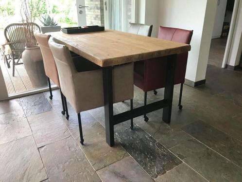 Set van 4 leren kuip eetkamerstoelen - met wieltjes -, Huis en Inrichting, Stoelen, Overige kleuren, Nieuw, Leer, Ophalen of Verzenden