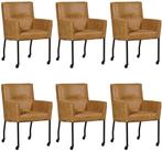 Set van 6 Leren eetkamerstoelen - met wieltjes en armleuning, Huis en Inrichting, Nieuw, Vijf, Zes of meer stoelen, Eigentijds