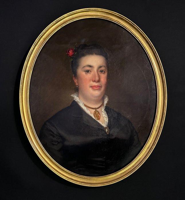 Gustave Souquet (1805 - 1867) - Portrait de lÉlégante à la, Antiek en Kunst, Kunst | Schilderijen | Klassiek