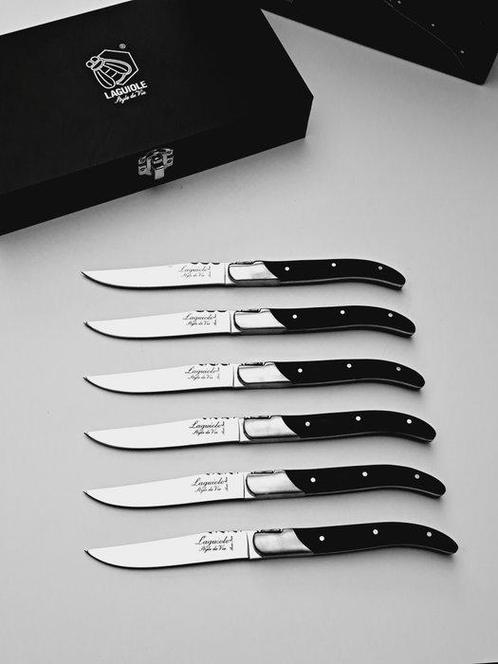 Laguiole - 6x Luxury Steak Knives - Black Ebony Wood - style, Antiek en Kunst, Antiek | Keukengerei