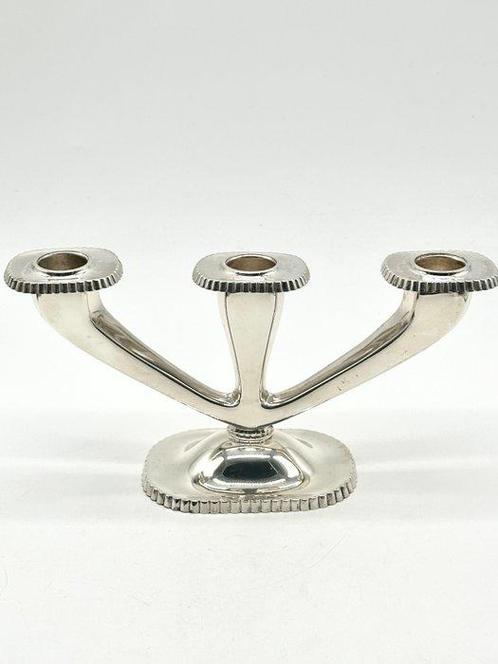 No reserve-Antieke driearmige 1e gehalte zilveren Kandelaar, Antiek en Kunst, Antiek | Zilver en Goud