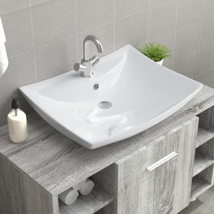 vidaXL Wastafel met overloop en kraangat rechthoekig, Doe-het-zelf en Bouw, Sanitair, Nieuw, Verzenden