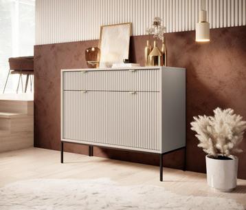 Dressoir beige zwart 104x39x83 cm opbergkast hotel chique, Verzenden
