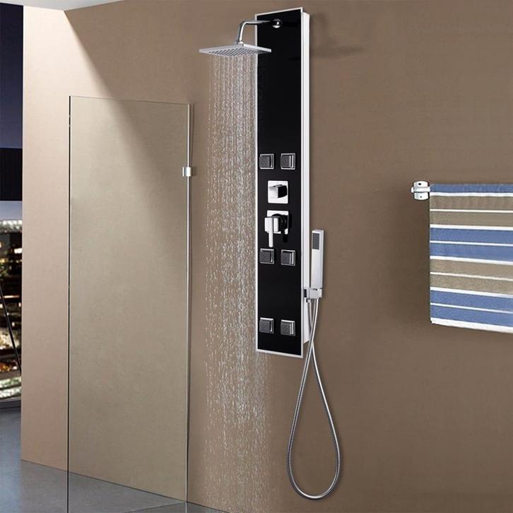 vidaXL Douchepaneel 18x42,1x120 cm glas zwart, Doe-het-zelf en Bouw, Sanitair, Nieuw, Verzenden