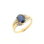Gouden ring met saffier en diamant | 0,06 ct., Gebruikt, Overige kleuren, Ophalen of Verzenden, Kleiner dan 17