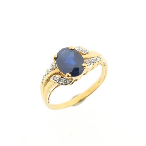 Gouden ring met saffier en diamant | 0,06 ct., Handtassen en Accessoires, Ringen, Dame, Met edelsteen, Overige kleuren, Kleiner dan 17