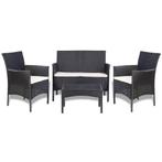 vidaXL 4-delige Loungeset met kussens poly rattan zwart, Tuin en Terras, Verzenden, Nieuw, Loungeset