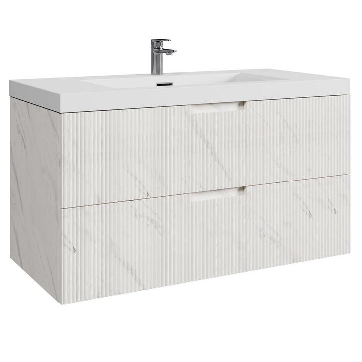 Badkamermeubel Set Thermis 100cm Wit Marmer Badmeubel, Huis en Inrichting, Badkamer | Badkamermeubels, Nieuw, Verzenden