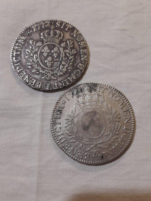 Frankrijk. Louis XV (1715-1774). Ecu 1726-CC et 1772-L (lot, Postzegels en Munten, Munten | Europa | Niet-Euromunten