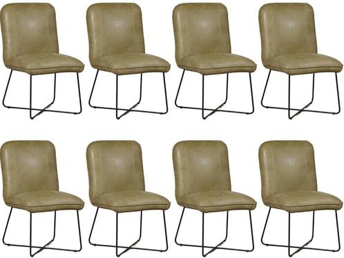 Set van 8 Olijfgroene leren industriële design, Huis en Inrichting, Stoelen, Overige kleuren, Vijf, Zes of meer stoelen, Nieuw
