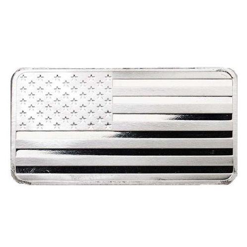 10 troy ounce - Zilver .999 - 10 oz US Flag Design 999 Fine, Postzegels en Munten, Edelmetalen en Baren