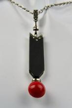 Corail rouge - Argent - Collier avec pendentif - Art Deco -