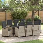 vidaXL Tuin Eettafel Set met kussen 9 pcs Lichtgrijs poly, Tuin en Terras, Verzenden, Nieuw