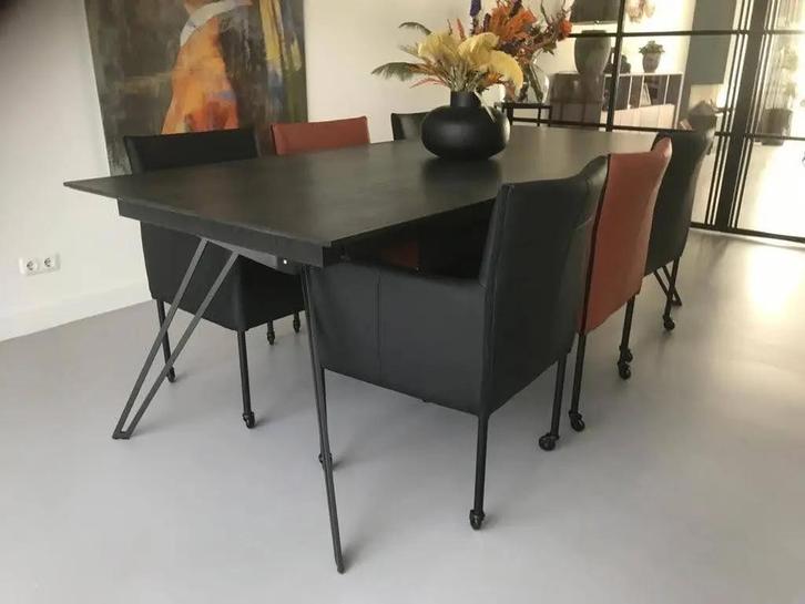 Set van 6 leren kuip eetkamerstoelen - met wieltjes -, Huis en Inrichting, Stoelen, Nieuw, Eén, Ophalen of Verzenden