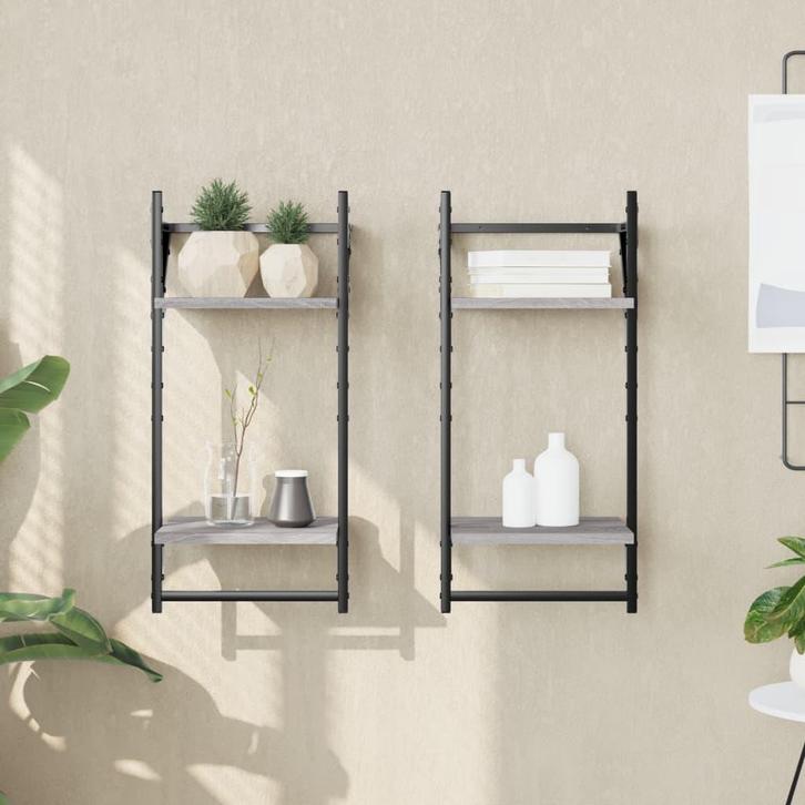 vidaXL Wandschappen 2-laags met stangen 2 st 30x25x65 cm, Huis en Inrichting, Kasten | Wandmeubels, Nieuw, Verzenden
