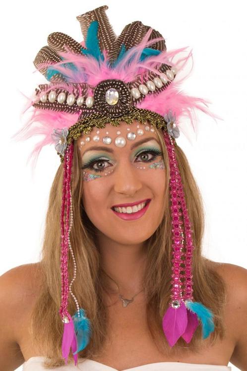 Verentooi Roze Blauw Veren Tooi Hoofdtooi Indianentooi Fazan, Kleding | Dames, Carnavalskleding en Feestkleding, Nieuw, Ophalen of Verzenden
