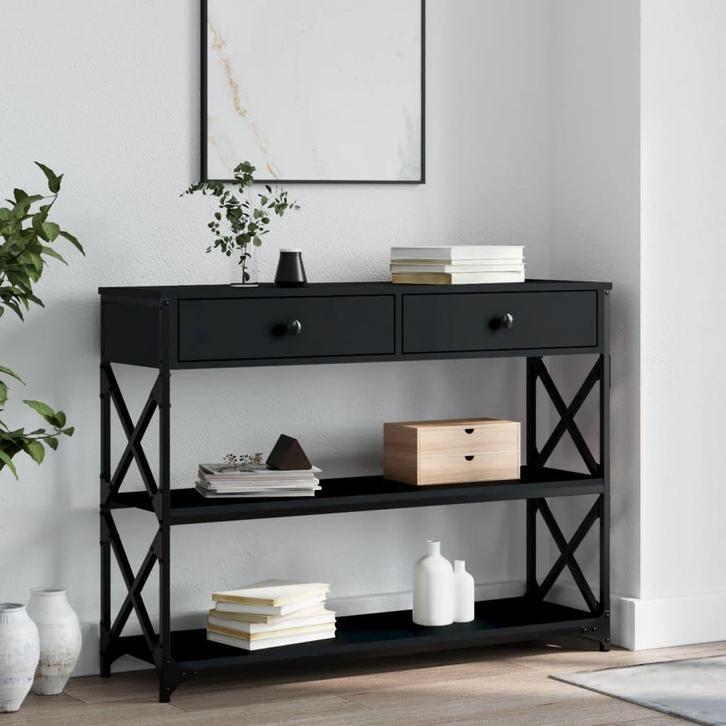 vidaXL Wandtafel 100x28x75 cm bewerkt hout zwart, Huis en Inrichting, Tafels | Bijzettafels, Nieuw, Verzenden