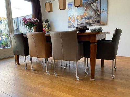Set van 8 leren kuip eetkamerstoelen - met wieltjes -, Huis en Inrichting, Stoelen, Overige kleuren, Nieuw, Leer, Ophalen of Verzenden