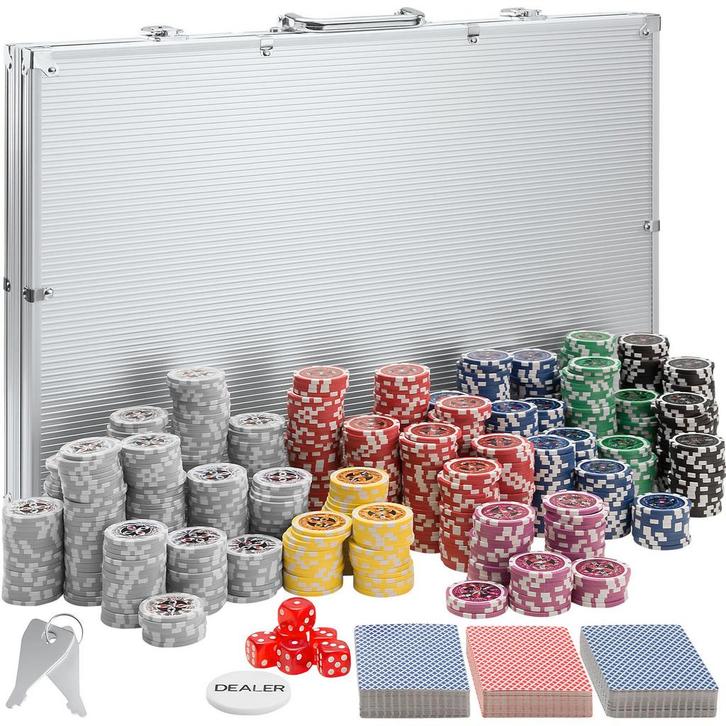 tectake Pokerset - zilver, 1000-delig, Hobby en Vrije tijd, Gezelschapsspellen | Bordspellen, Verzenden