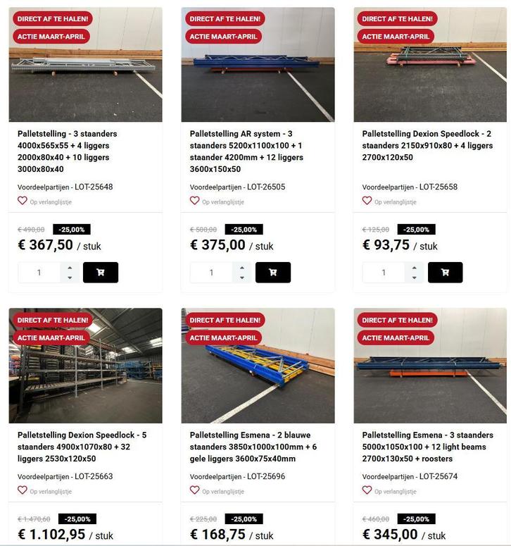 25% Korting Voordeelpartijen Palletstelling Directe afhalen, Articles professionnels, Aménagement de Bureau & Magasin | Entrepôt, Rayonnage & Stockage