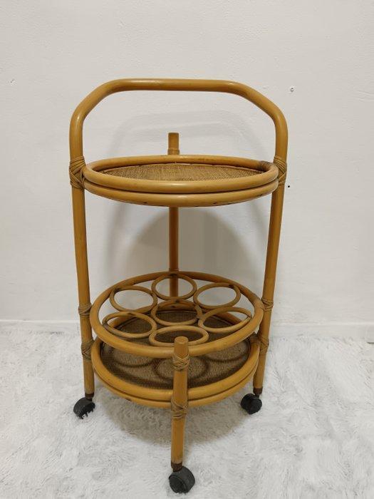 Serveerwagen - Hout - Rotan tafel, Antiquités & Art, Curiosités & Brocante
