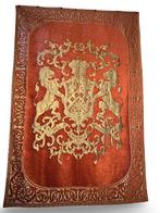 Zeer groot antiek wandkleed, met wapenschild en Mea Gloria, Antiek en Kunst