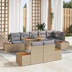 vidaXL Tuinbank Set met opslag 9 pcs Beige Poly rattan, Verzenden, Nieuw