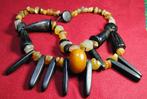 Collier Ethnique Africain 2 rangs Ambre résine phénolique,