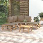 vidaXL 6-delige Loungeset met kussens bamboe taupe, Tuin en Terras, Verzenden, Nieuw, Loungeset