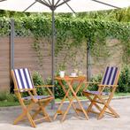 vidaXL 3-delige Bistroset stof en massief hout blauw en wit, Tuin en Terras, Verzenden, Nieuw