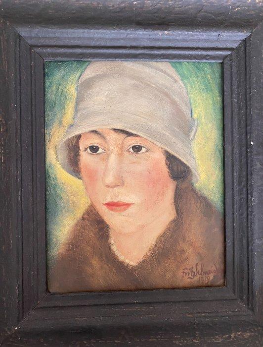 Fritz Schneider (XX) - Die Frau mit Hut, Antiquités & Art, Art | Peinture | Classique