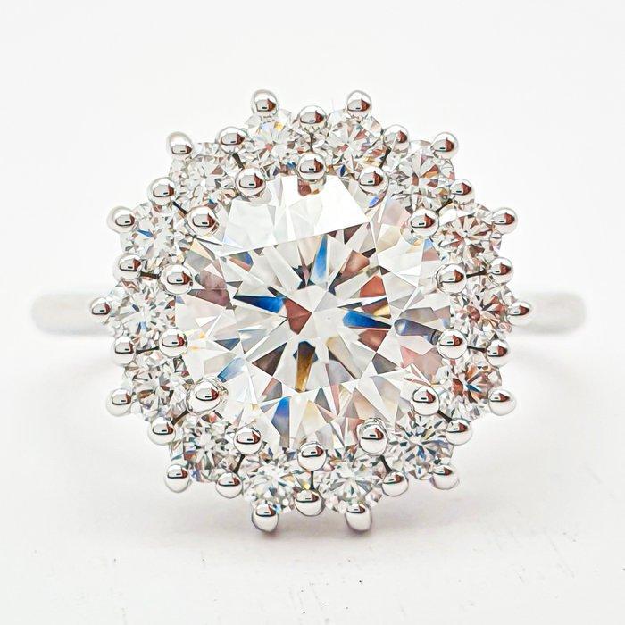 Ring - 14 karaat Witgoud - 3.79ct. tw. Diamant (Lab-grown) -, Handtassen en Accessoires, Ringen