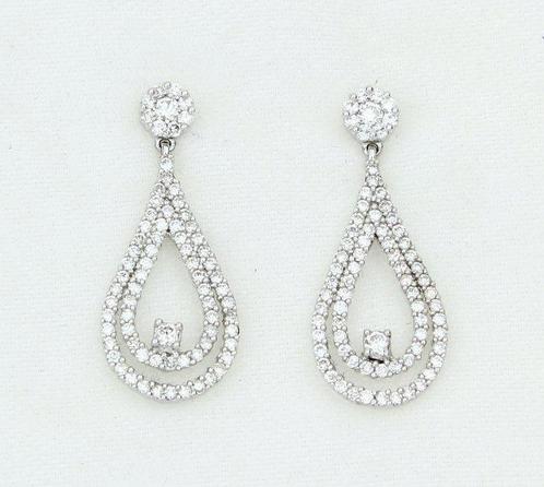 Boucles doreilles cocktail - 14 carats Or blanc -  1.71ct., Handtassen en Accessoires, Antieke sieraden