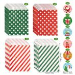 24st kerst kraft papieren zakjes met stickers rood groen, Nieuw