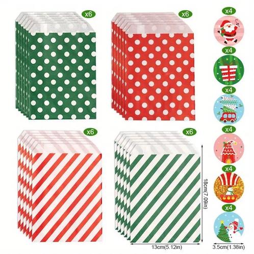 24st kerst kraft papieren zakjes met stickers rood groen, Huis en Inrichting, Woonaccessoires | Kunstplanten en Kunstbloemen, Nieuw