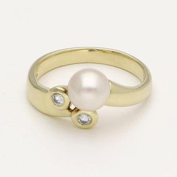 Bague - 14 carats Or jaune Diamant (Naturelle) - Perle