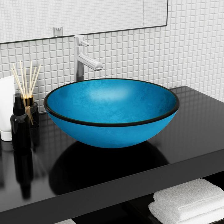 vidaXL Wasbak 42x14 cm gehard glas blauw, Doe-het-zelf en Bouw, Sanitair, Nieuw, Verzenden