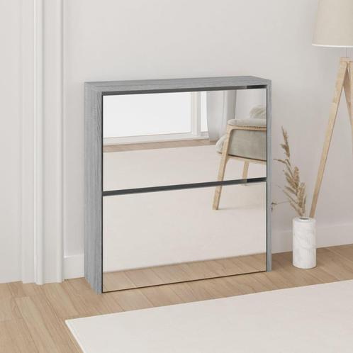 vidaXL Schoenenkast met spiegel 2-laags 63x17x67 cm grijs, Maison & Meubles, Armoires | Armoires à chaussures, Envoi