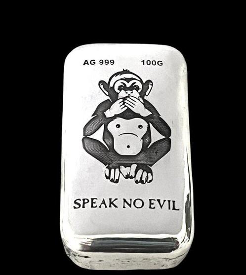 100 gram - Zilver .999 - -No Reserve- Speak no evil  (Zonder, Postzegels en Munten, Edelmetalen en Baren