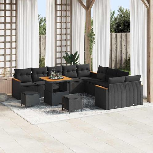 vidaXL Tuinbank Set met kussen met opslag 13 pcs Zwart Poly, Tuin en Terras, Tuinsets en Loungesets, Nieuw, Verzenden