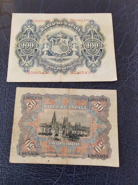 Spanje. - 50, 100 Pesetas - 1906/1907 (Zonder minimumprijs), Timbres & Monnaies, Billets de banque | Europe | Billets non-euro