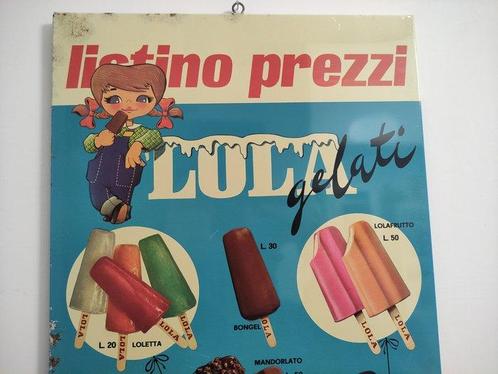 LOLA Gelati - Enseigne publicitaire - Glacis, Métal, Antiek en Kunst, Antiek | Wandborden en Tegels