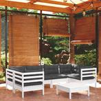vidaXL Salon de jardin 7 pcs avec coussins blanc bois de, Salons de jardin, Neuf, Verzenden
