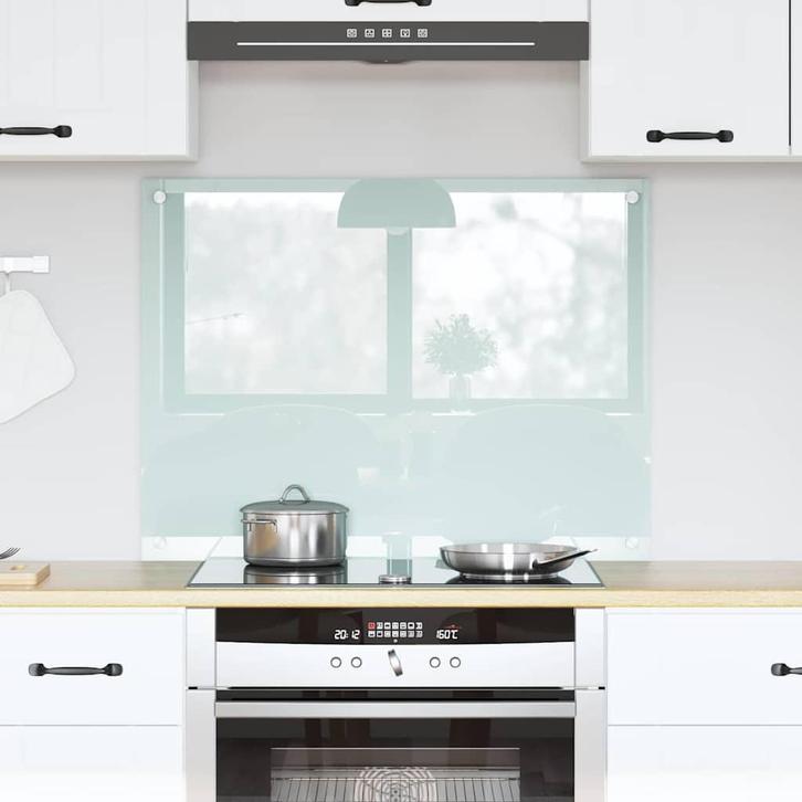 vidaXL Keuken Spatscherm Wit 80 x 60 x 0.8 cm gehard glas, Antiek en Kunst, Antiek | Keukengerei, Verzenden